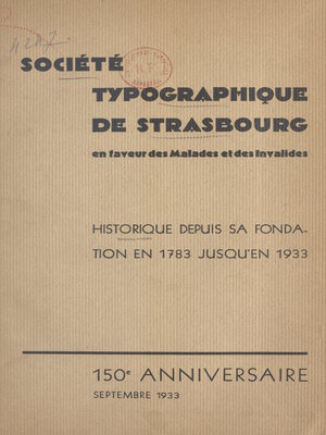 cover image of Société typographique de Strasbourg en faveur des malades et des invalides